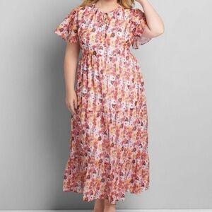 Lane Bryant Chiffon Ruffle-Hem Maxi Dress Perla Pansy Sz 18/20